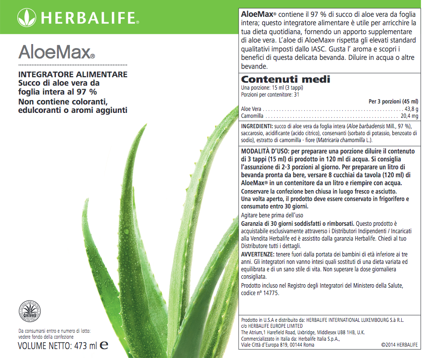 Herbal Aloe Max Herbalife con il 97 di succo di aloe vera da foglia